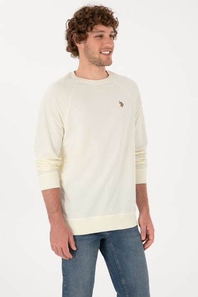 Erkek Regular Fit Bisiklet Yaka Krem İnce Basic Sweatshirt