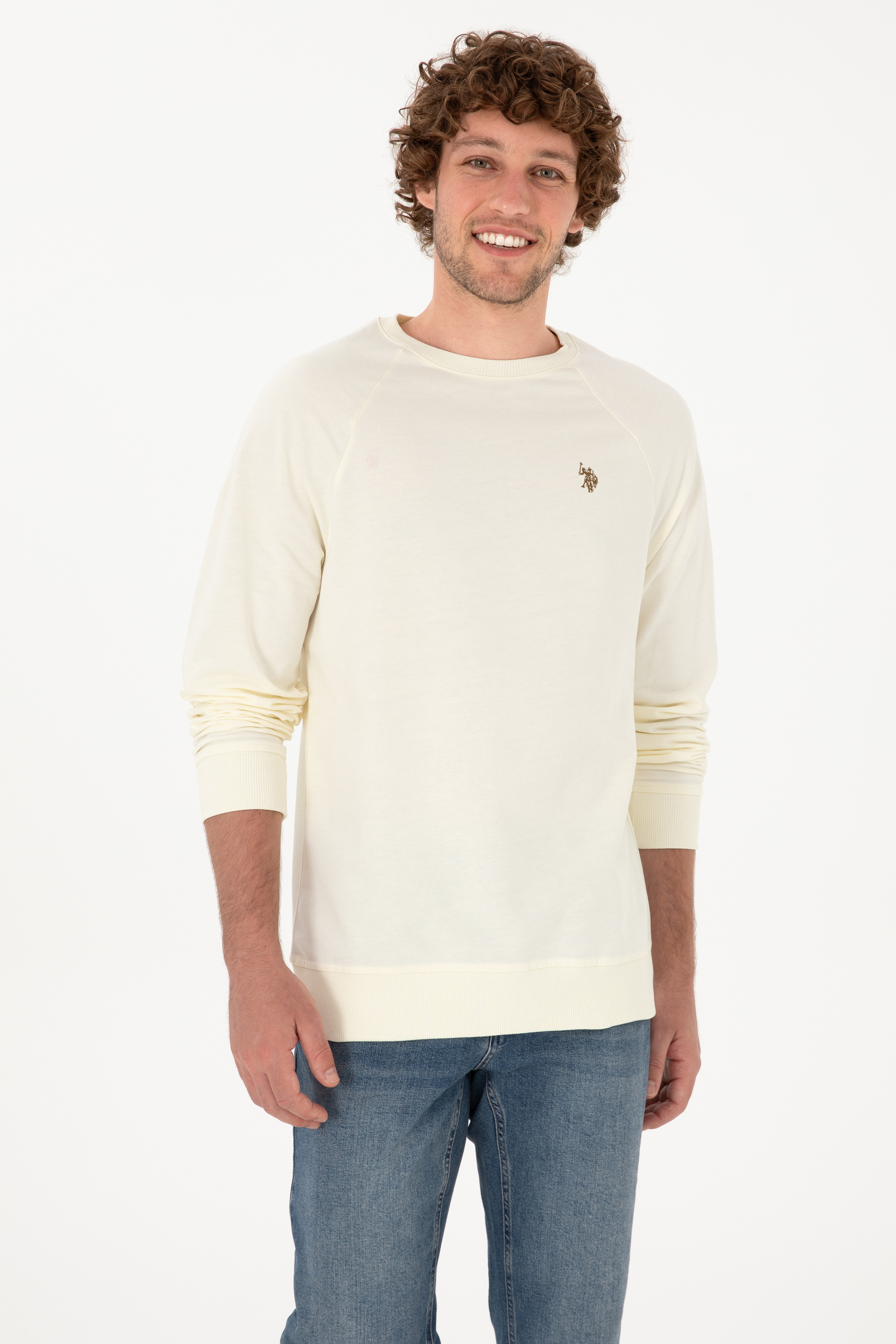 Erkek Regular Fit Bisiklet Yaka Krem İnce Basic Sweatshirt - Image 1
