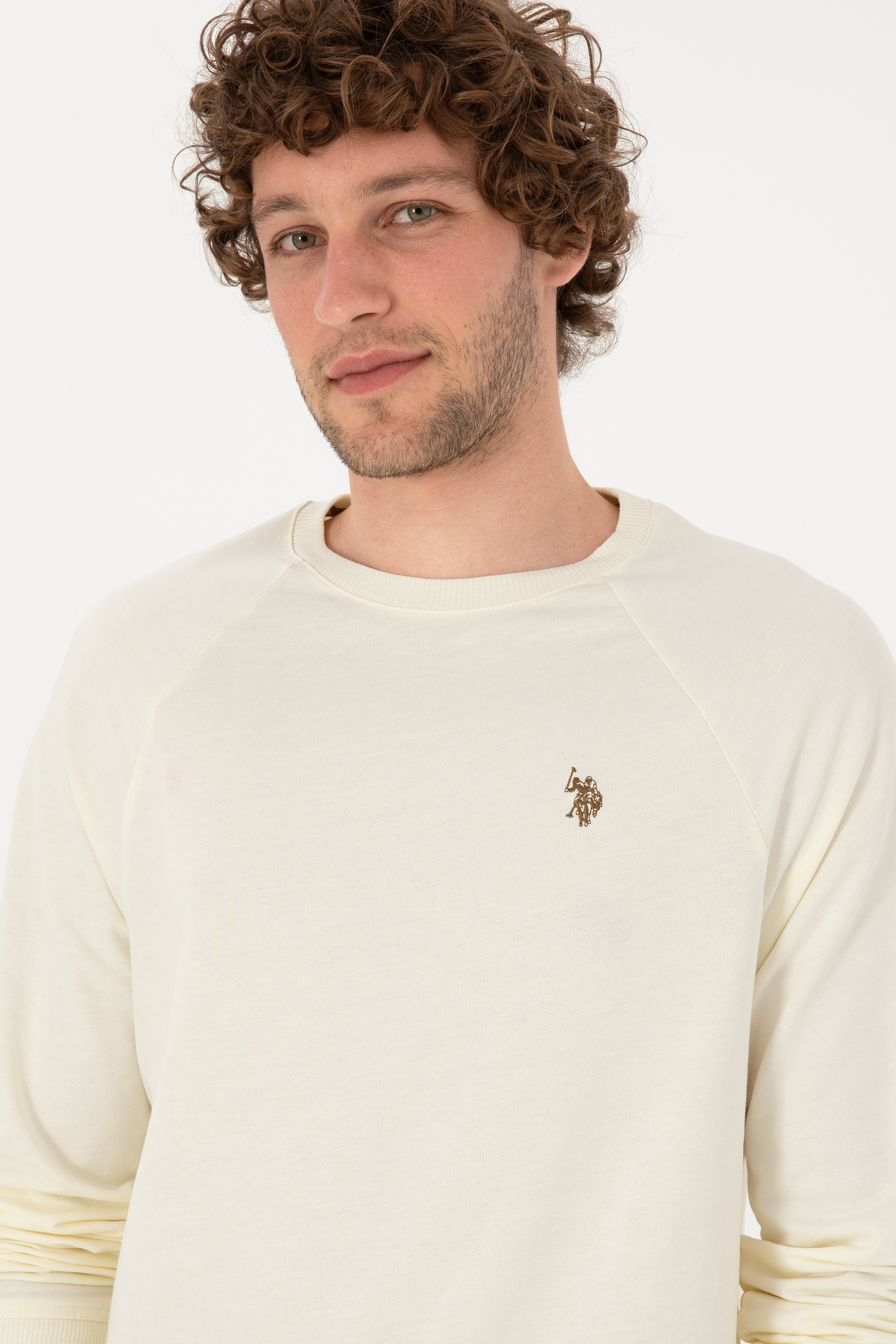 Erkek Regular Fit Bisiklet Yaka Krem İnce Basic Sweatshirt