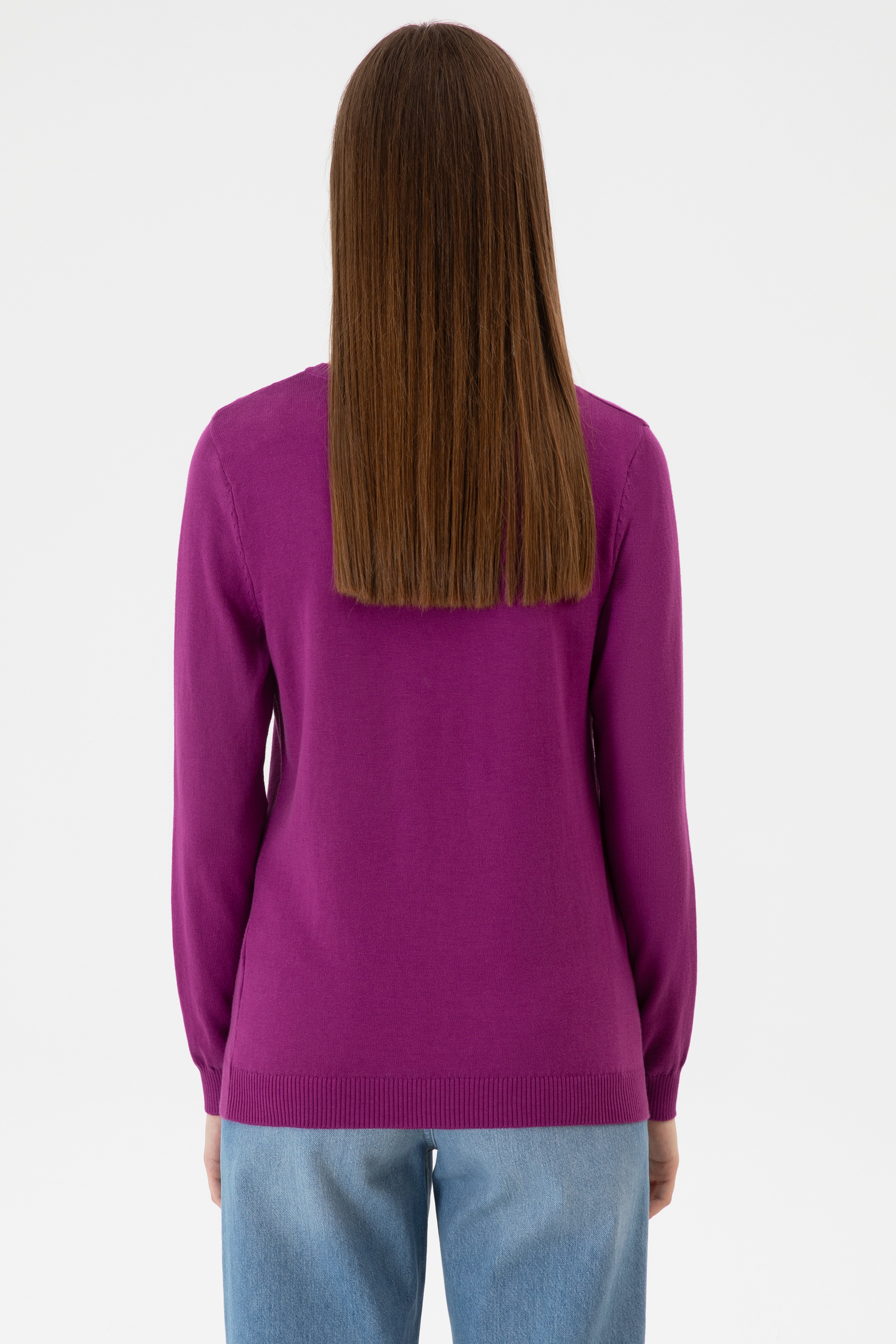 Kadın Violet V Yaka Basic Kazak - Image 5