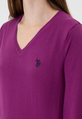 Kadın Violet V Yaka Basic Kazak - 50313590046