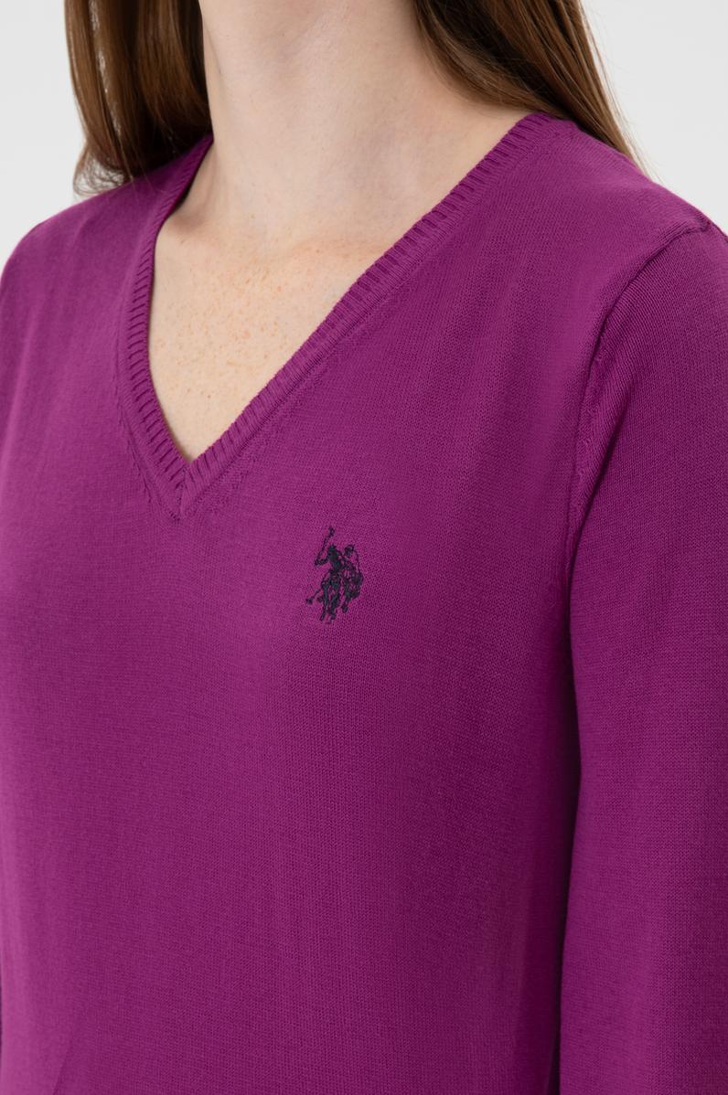 Kadın Violet V Yaka Basic Kazak