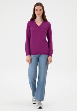 Kadın Violet V Yaka Basic Kazak - 50313590046