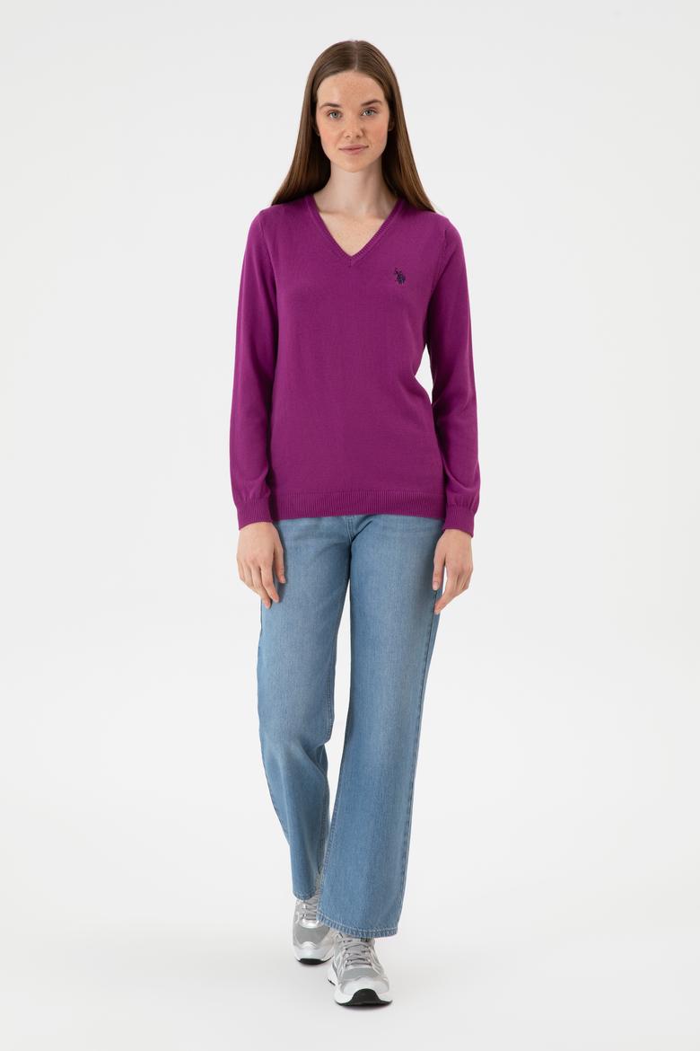 Kadın Violet V Yaka Basic Kazak - 50313590046