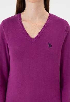 Kadın Violet V Yaka Basic Kazak - 50313590046