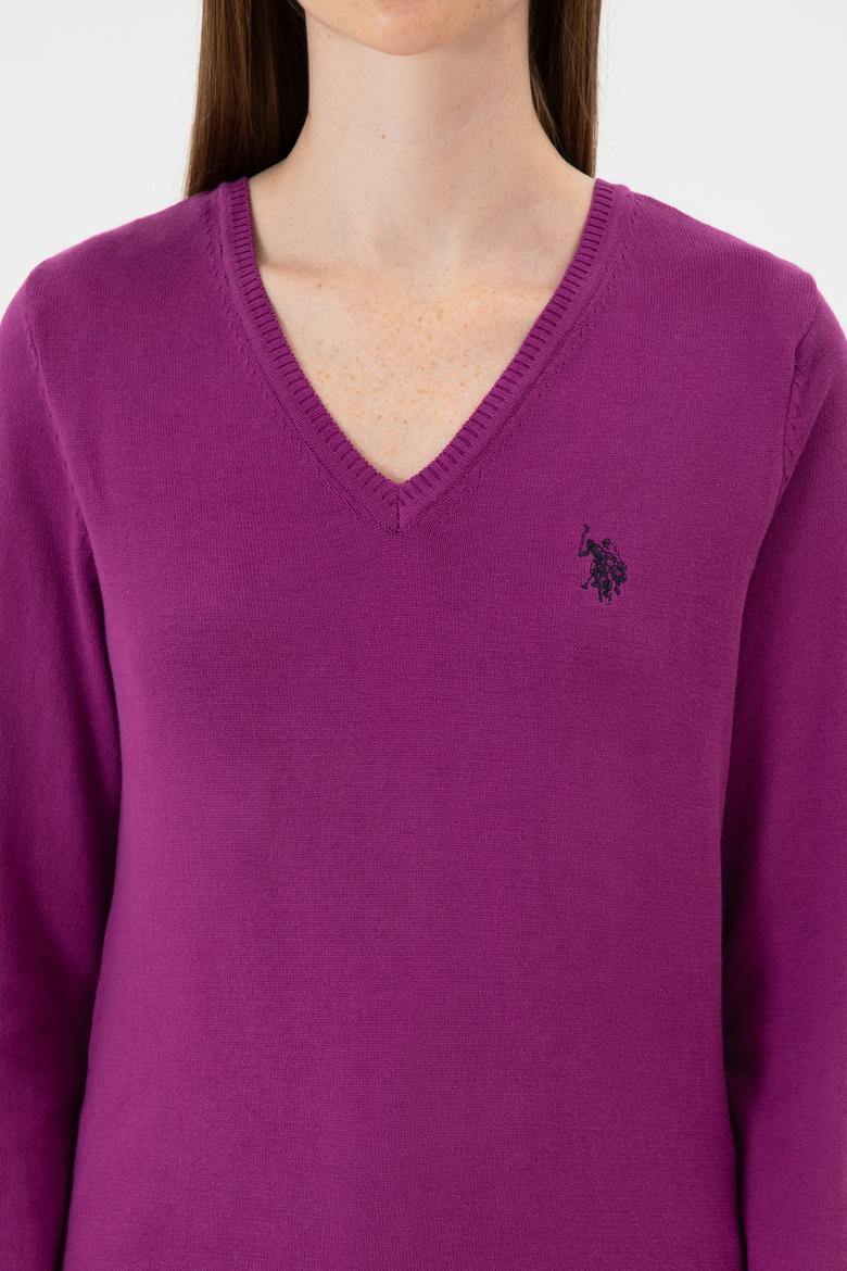 Kadın Violet V Yaka Basic Kazak - 50313590046