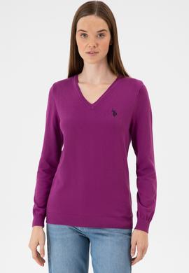 Kadın Violet V Yaka Basic Kazak - 50313590046