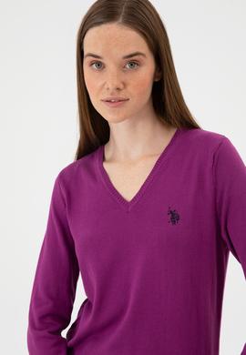 Kadın Violet V Yaka Basic Kazak - 50313590046