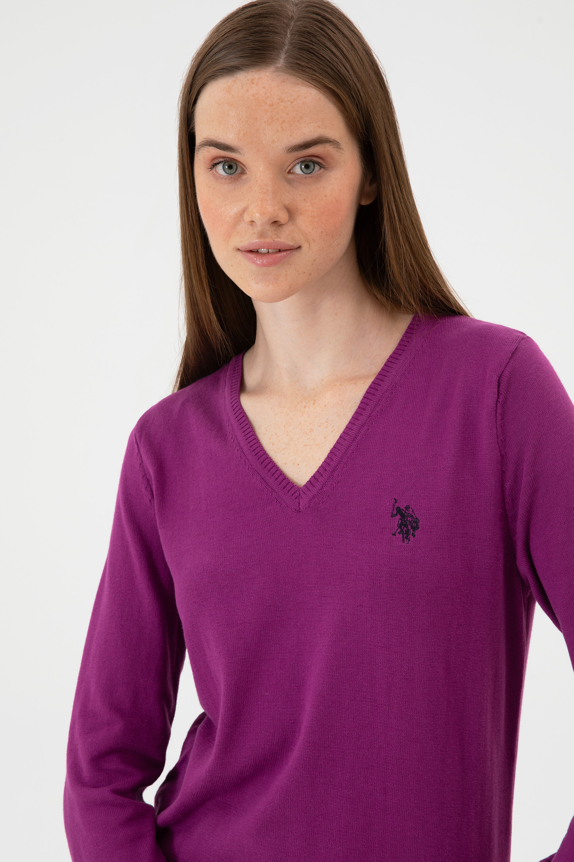 Kadın Violet V Yaka Basic Kazak - Image 2