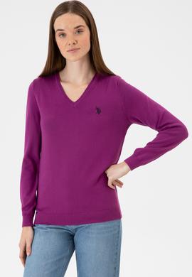 Kadın Violet V Yaka Basic Kazak - 50313590046