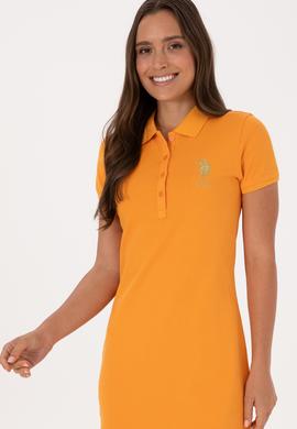Kadın Turuncu Polo Yaka Mini Boy Örme Elbise - 50297457020
