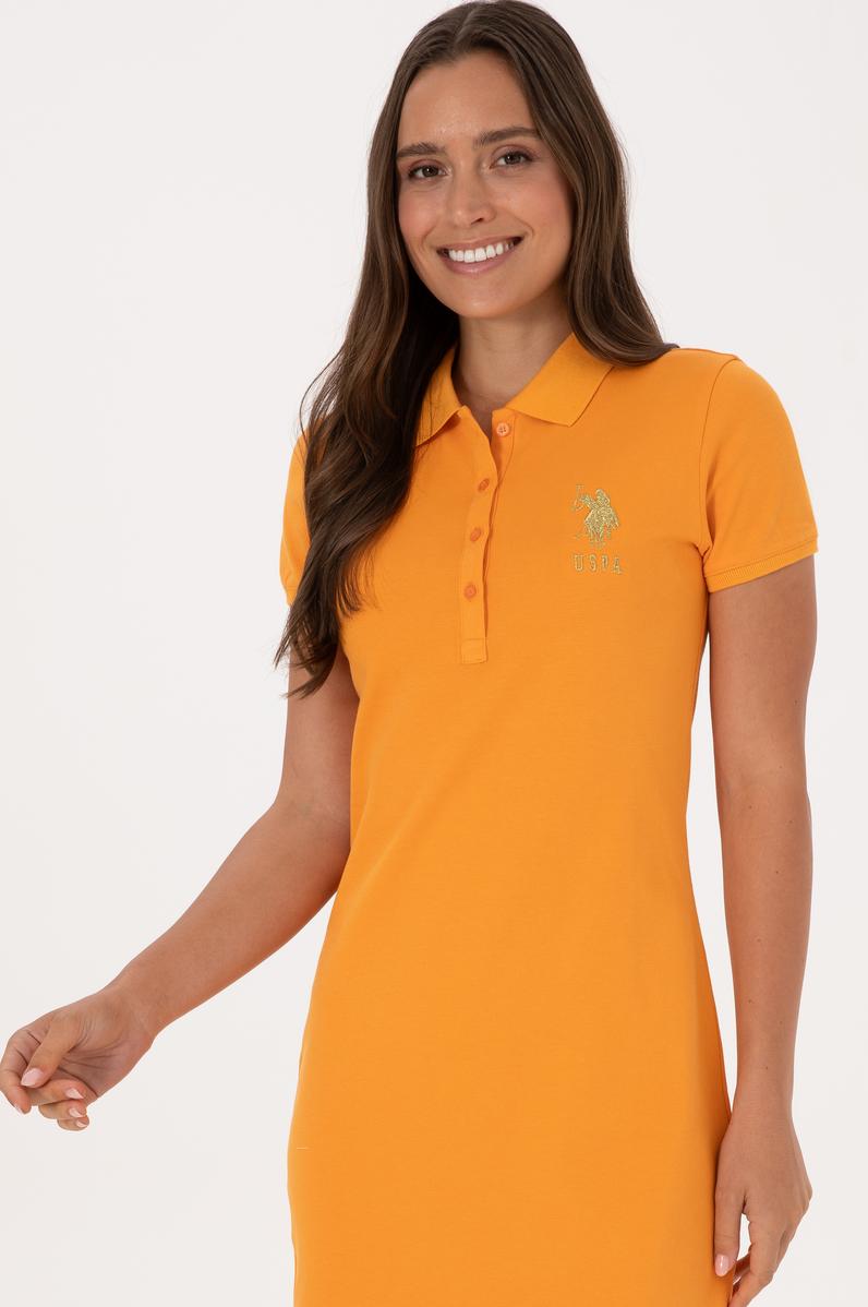 Kadın Turuncu Polo Yaka Mini Boy Örme Elbise