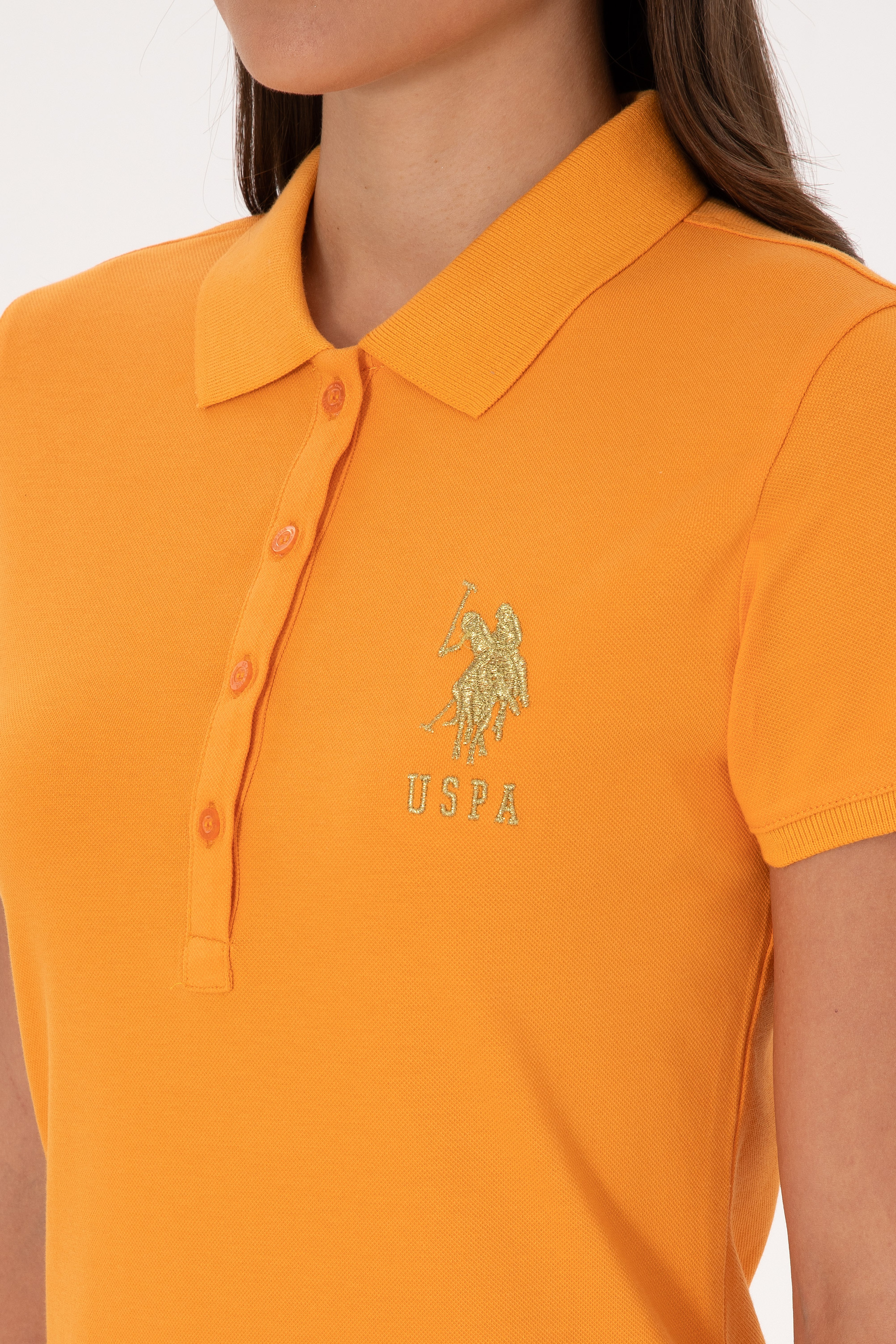 Kadın Turuncu Polo Yaka Mini Boy Örme Elbise