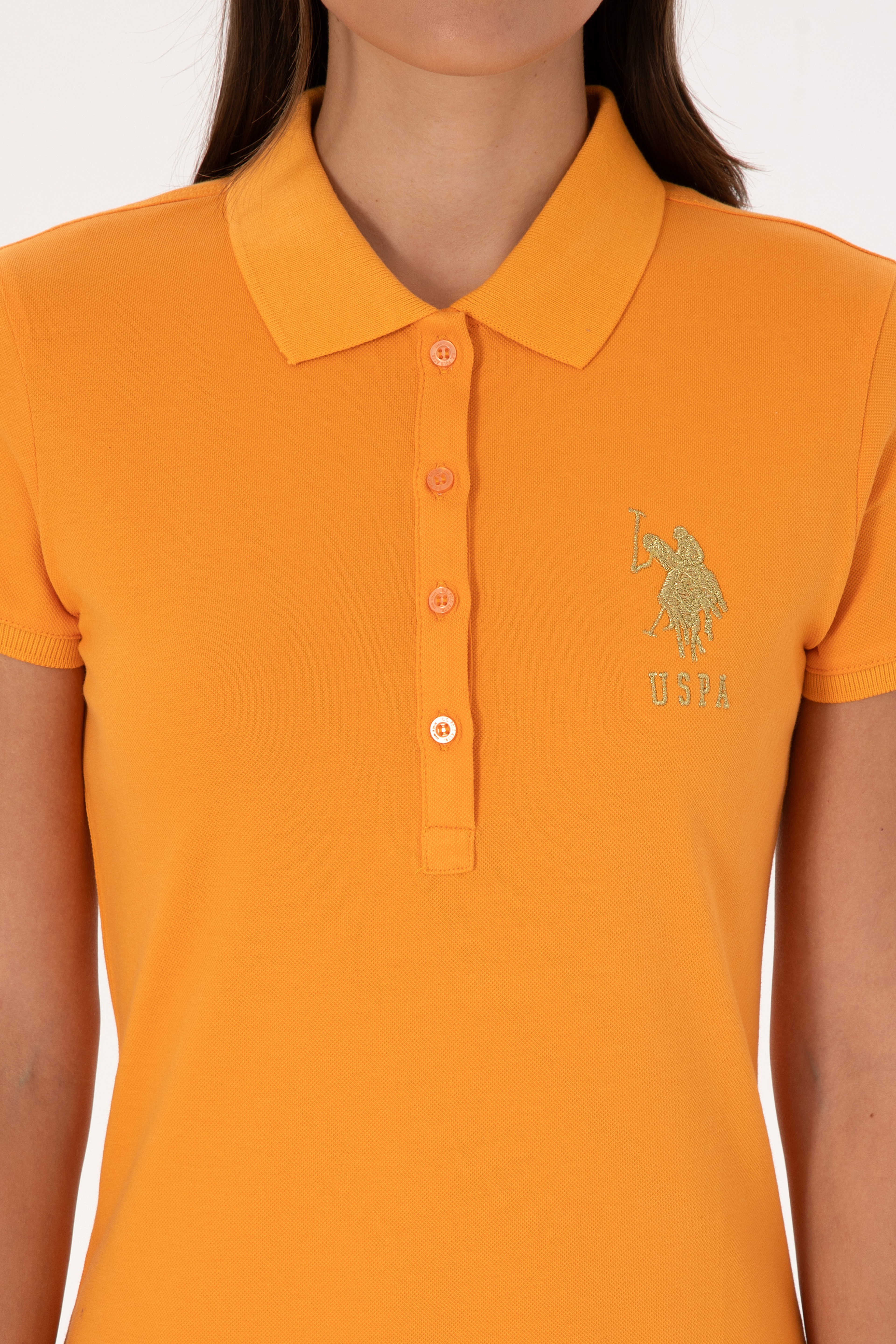 Kadın Turuncu Polo Yaka Mini Boy Örme Elbise