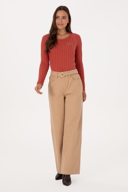Kadın Camel Loose Fit Jean Pantolon