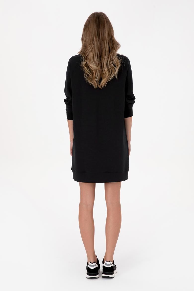 Kadın Siyah Modal Karışımlı Mini Boy Bisiklet Yaka Örme Elbise - 50313438013