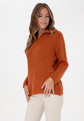 Kadın Bakır V Yaka Fermuarlı Kazak - 50308331034