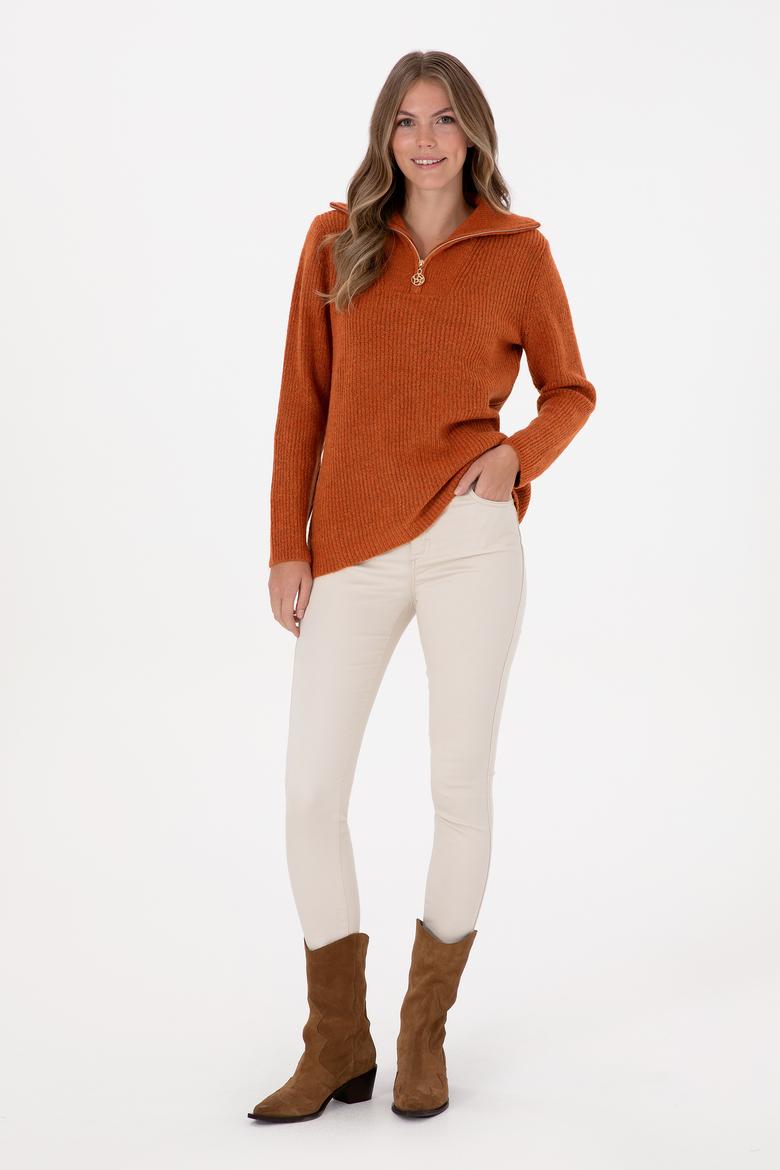 Kadın Bakır V Yaka Fermuarlı Kazak - 50308331034