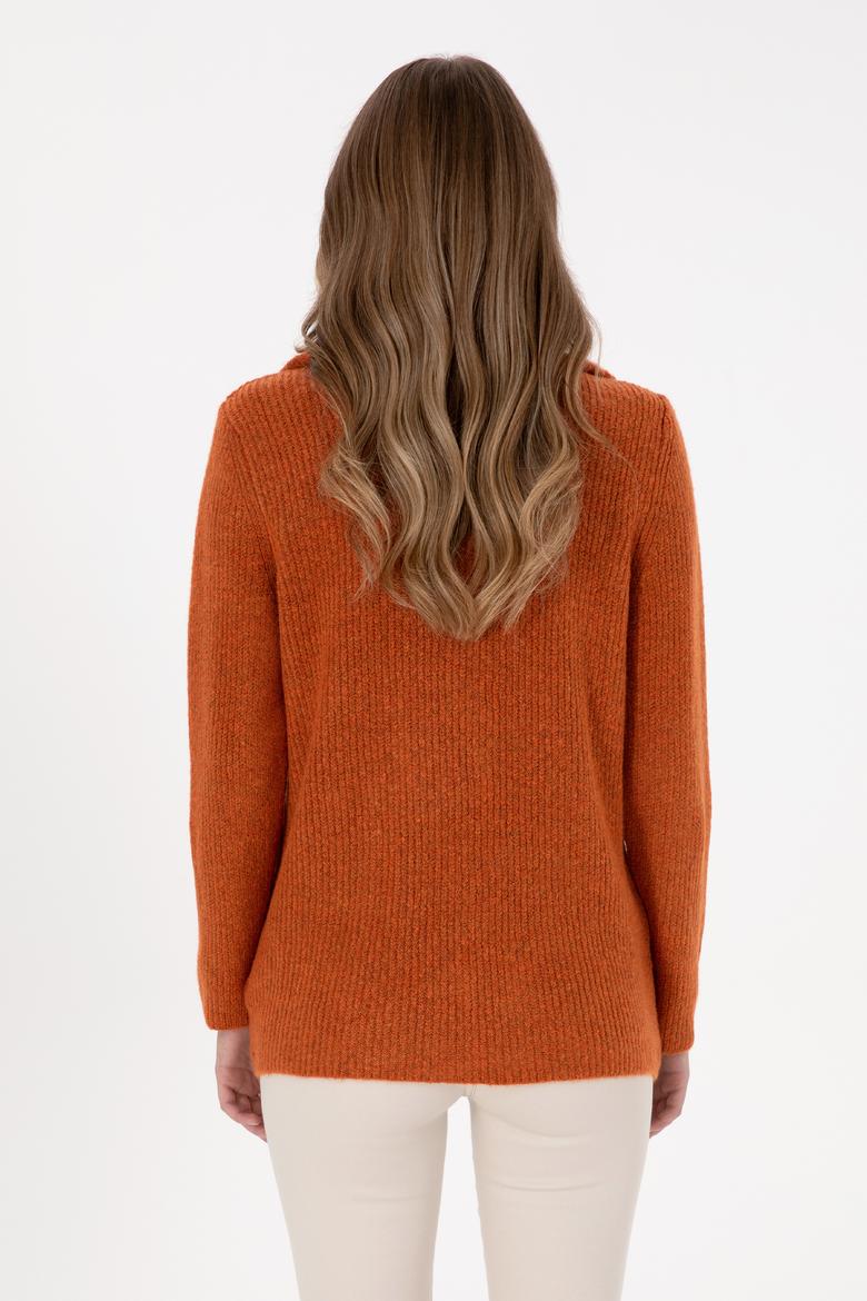 Kadın Bakır V Yaka Fermuarlı Kazak - 50308331034