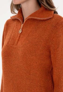 Kadın Bakır V Yaka Fermuarlı Kazak - 50308331034