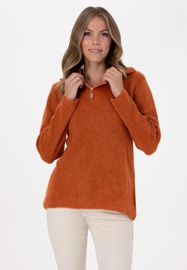 Kadın Bakır V Yaka Fermuarlı Kazak - 50308331034