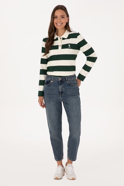 Kadın Yeşil Mom High Waist Fit Jean Pantolon