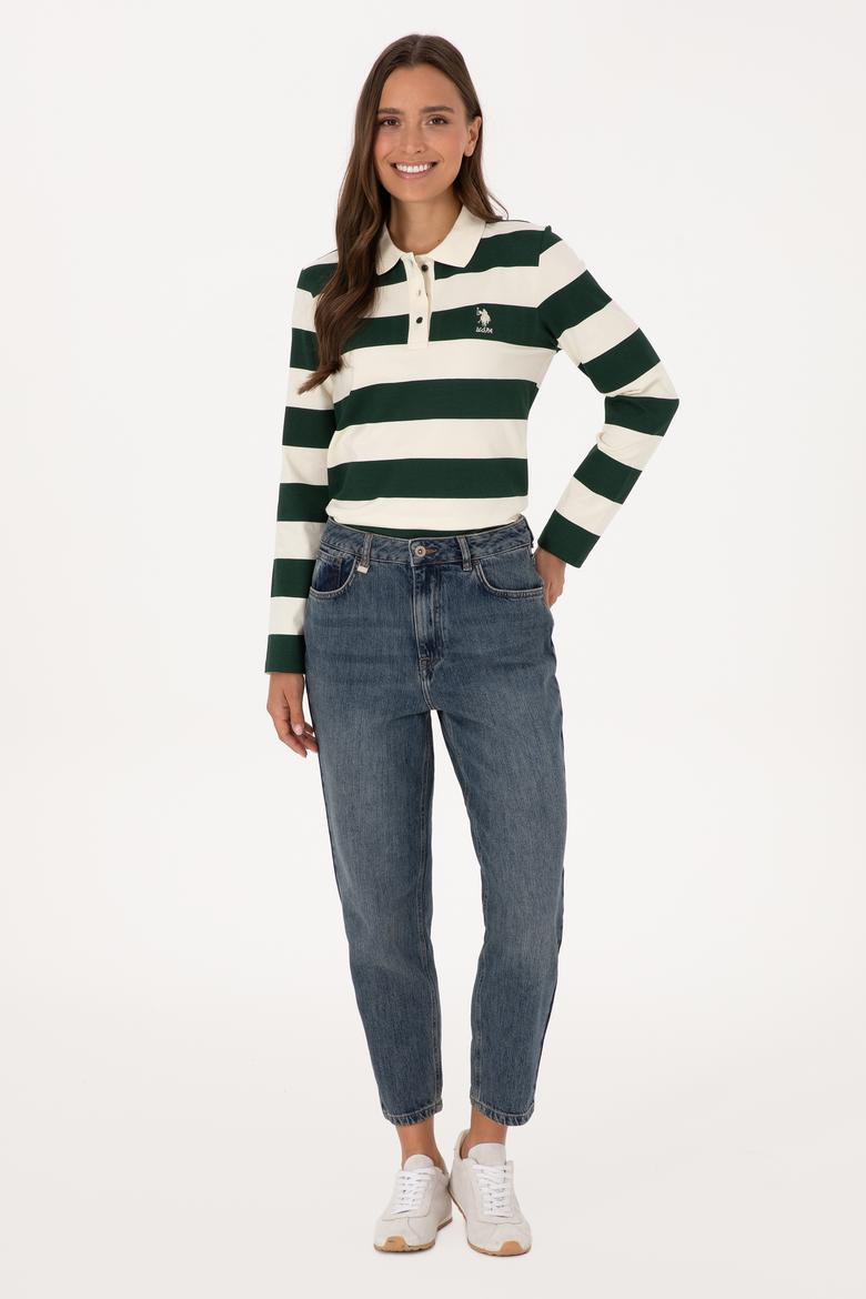 Kadın Yeşil Mom High Waist Fit Jean Pantolon