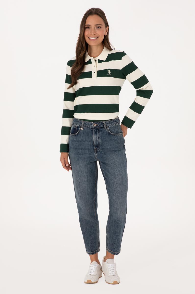 Kadın Yeşil Mom High Waist Fit Jean Pantolon