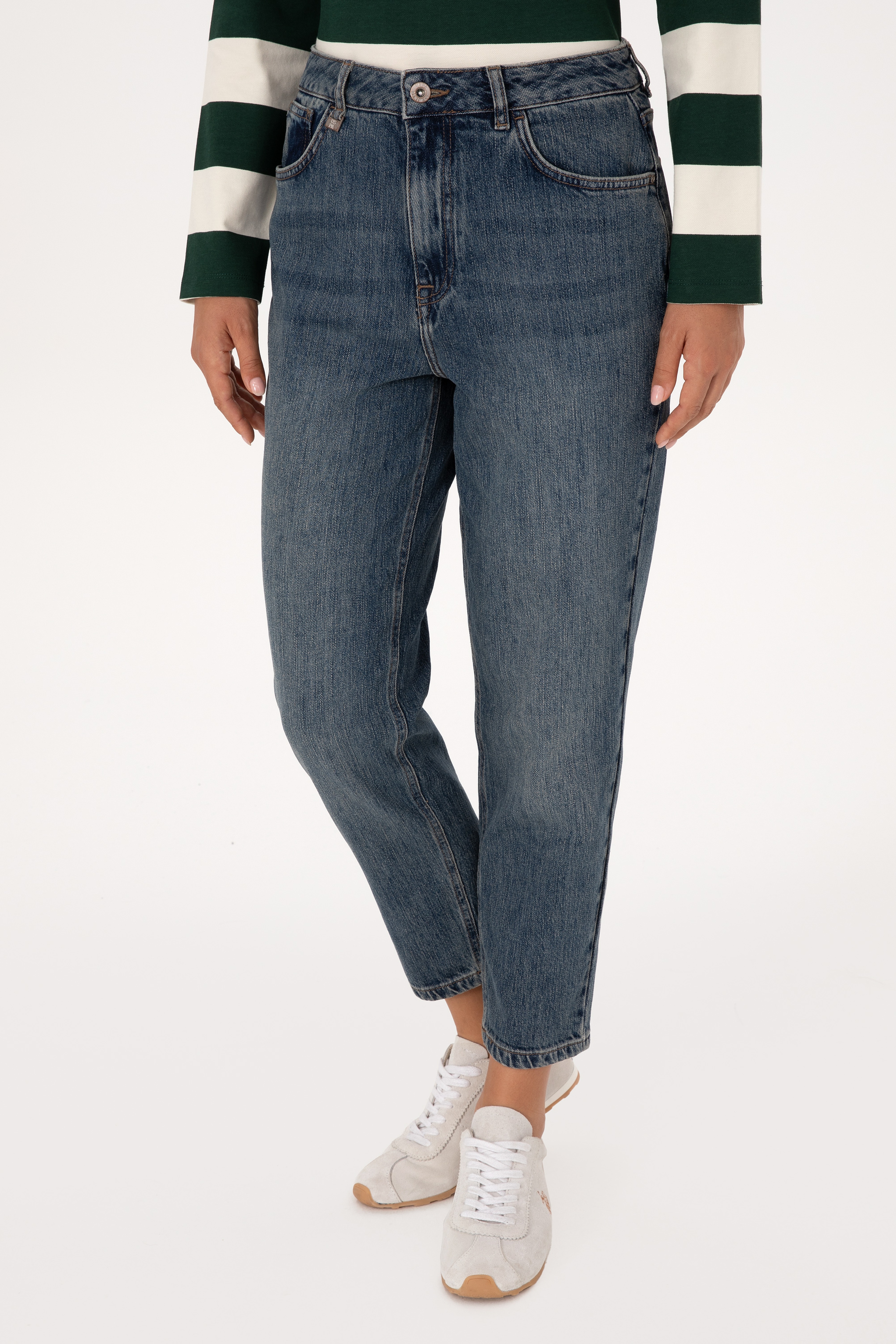 Kadın Yeşil Mom High Waist Fit Jean Pantolon - Image 2