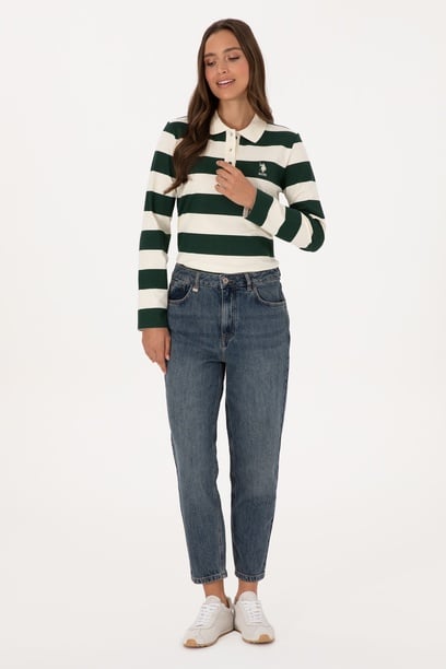 Kadın Yeşil Mom High Waist Fit Jean Pantolon