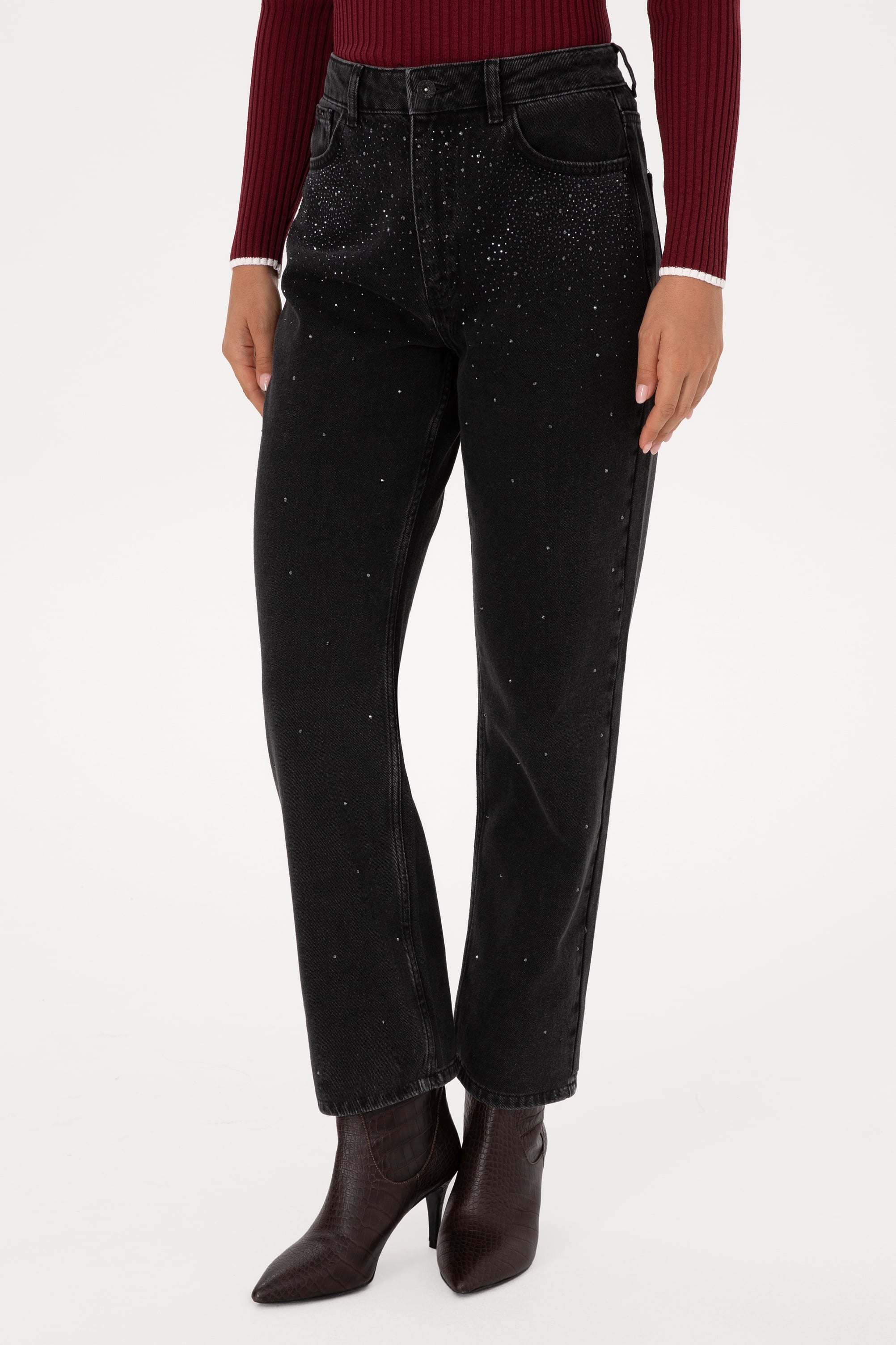 Kadın Siyah Straight Fit Jean Pantolon - Image 2