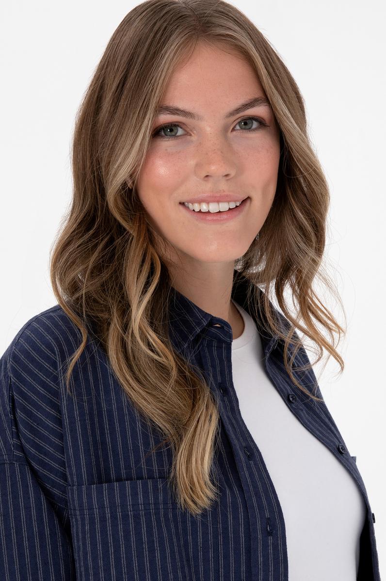 Kadın Lacivert Çizgili Uzun Kollu Gömlek