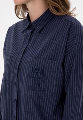 Kadın Lacivert Çizgili Uzun Kollu Gömlek - 50313599011