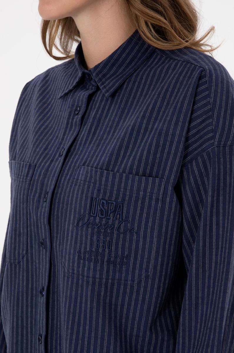 Kadın Lacivert Çizgili Uzun Kollu Gömlek