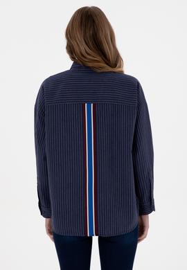 Kadın Lacivert Çizgili Uzun Kollu Gömlek - 50313599011