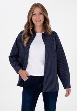 Kadın Lacivert Çizgili Uzun Kollu Gömlek - 50313599011