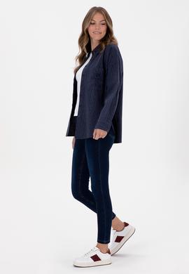 Kadın Lacivert Çizgili Uzun Kollu Gömlek - 50313599011