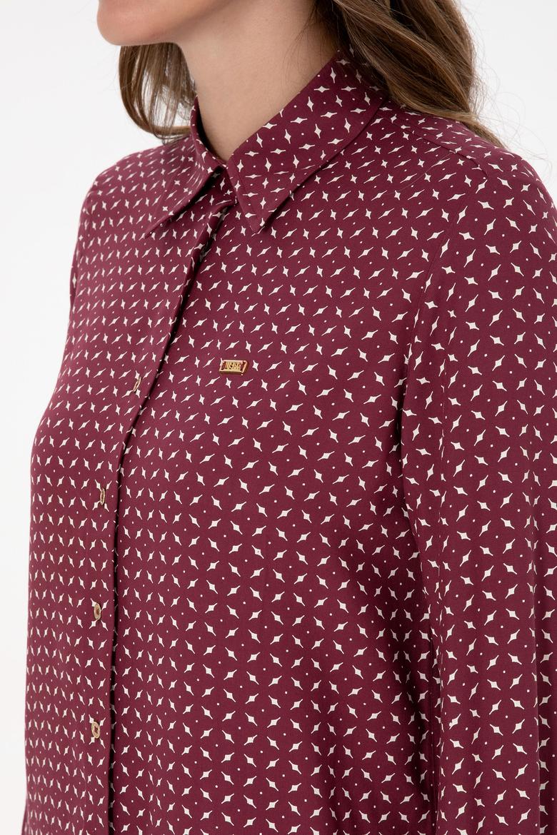 Kadın Bordo Uzun Kollu Gömlek - 50315561006