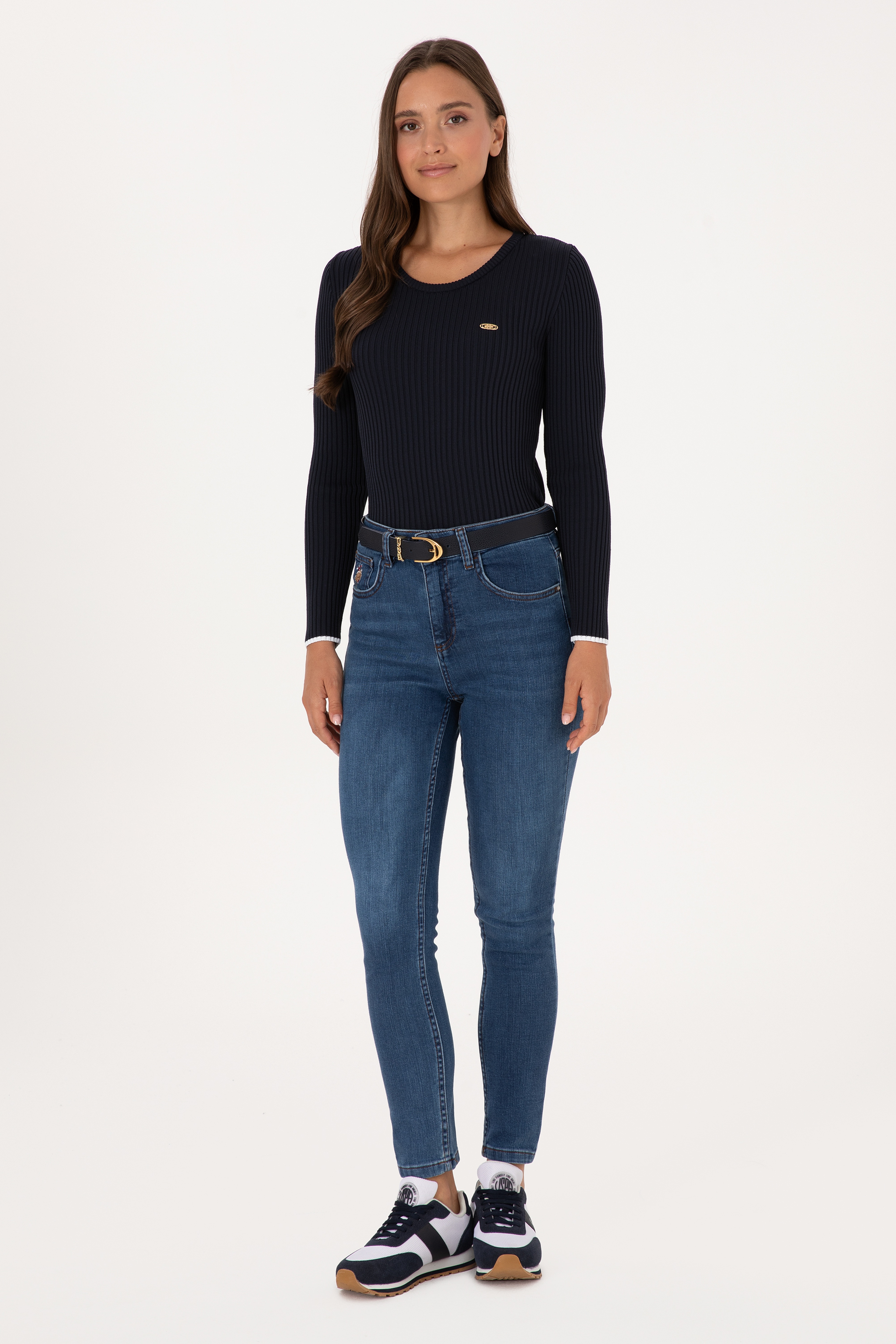 Kadın Koyu Mavi Skinny High Waist Fit Jean Pantolon - Image 3