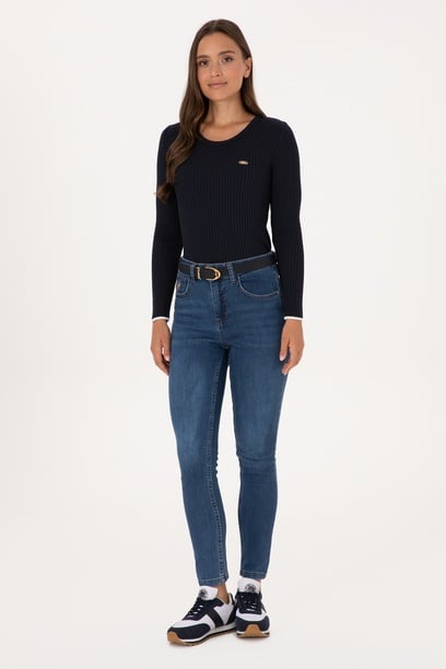 Kadın Koyu Mavi Skinny High Waist Fit Jean Pantolon