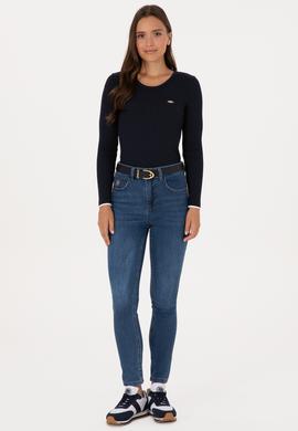 Kadın Koyu Mavi Skinny High Waist Fit Jean Pantolon - 50317616001