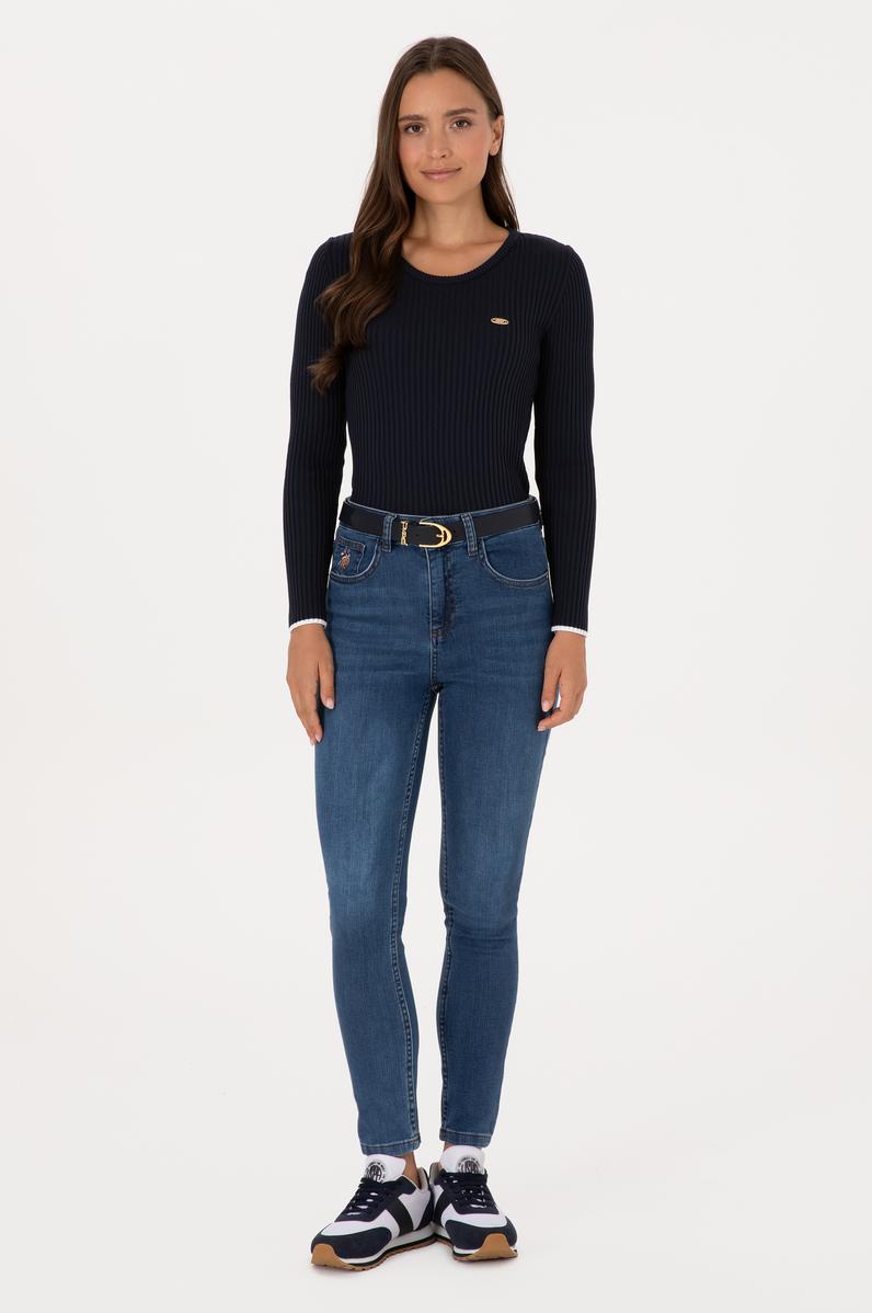 Kadın Koyu Mavi Skinny High Waist Fit Jean Pantolon