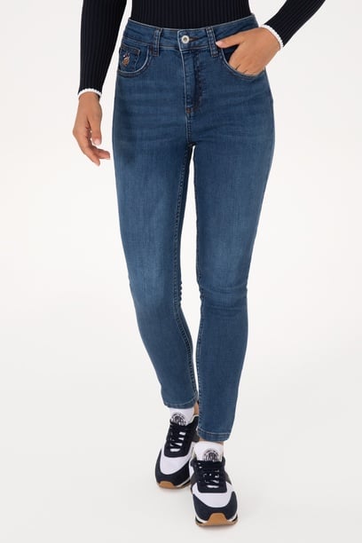 Kadın Koyu Mavi Skinny High Waist Fit Jean Pantolon