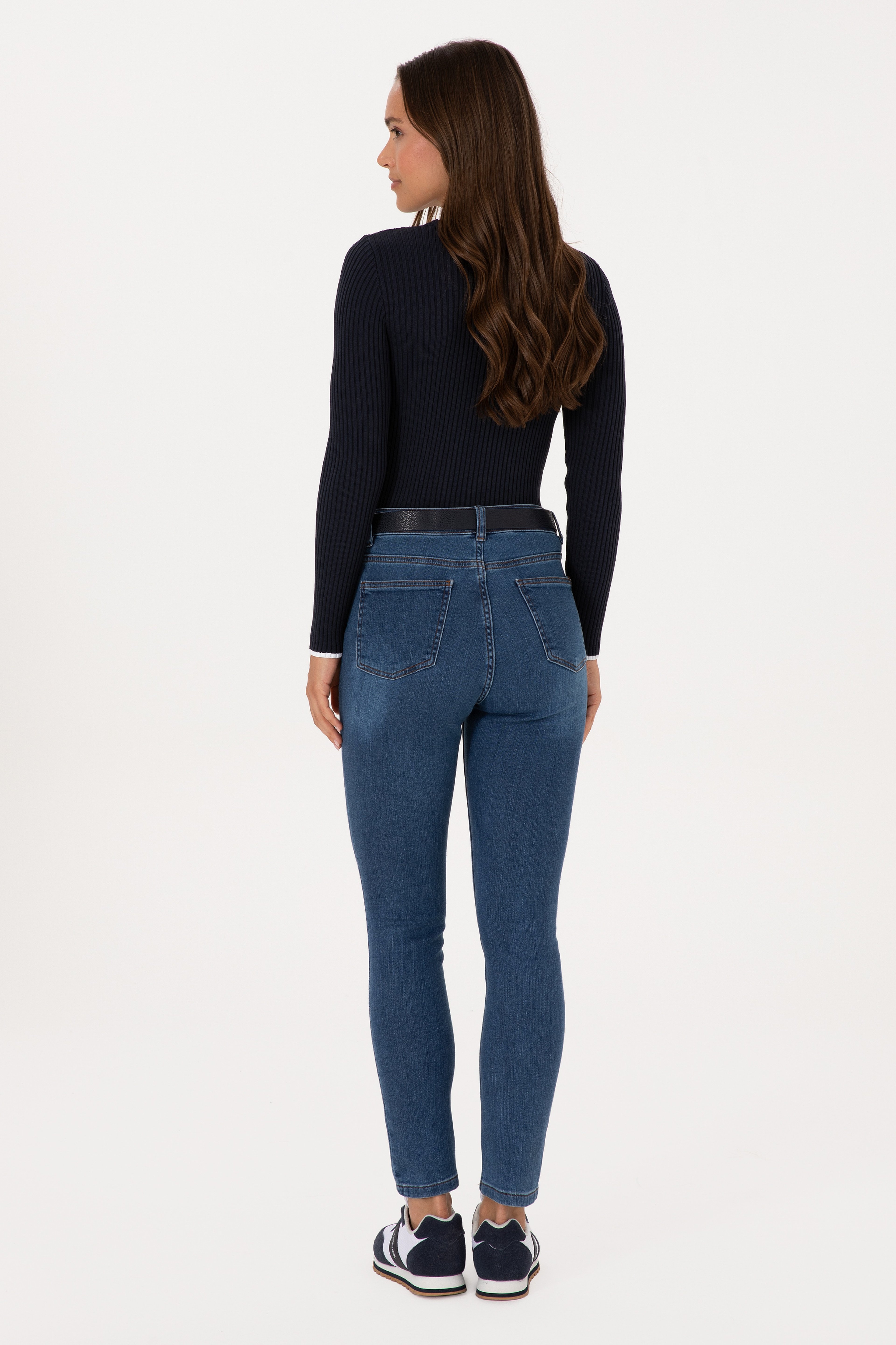 Kadın Koyu Mavi Skinny High Waist Fit Jean Pantolon