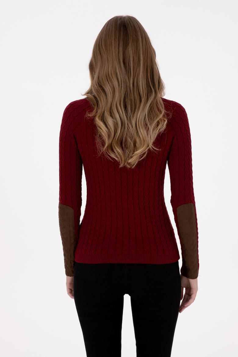 Kadın Bordo Bisiklet Yaka Basic Kazak - 50307728017