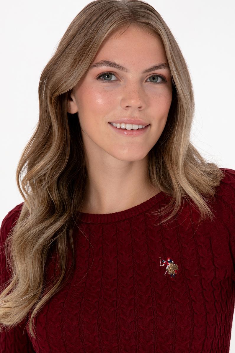 Kadın Bordo Bisiklet Yaka Basic Kazak