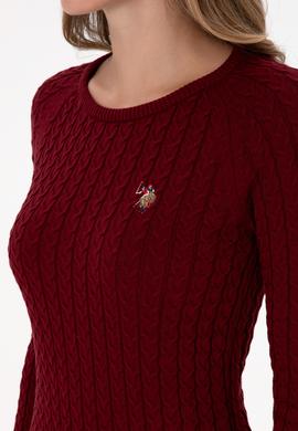 Kadın Bordo Bisiklet Yaka Basic Kazak - 50307728017