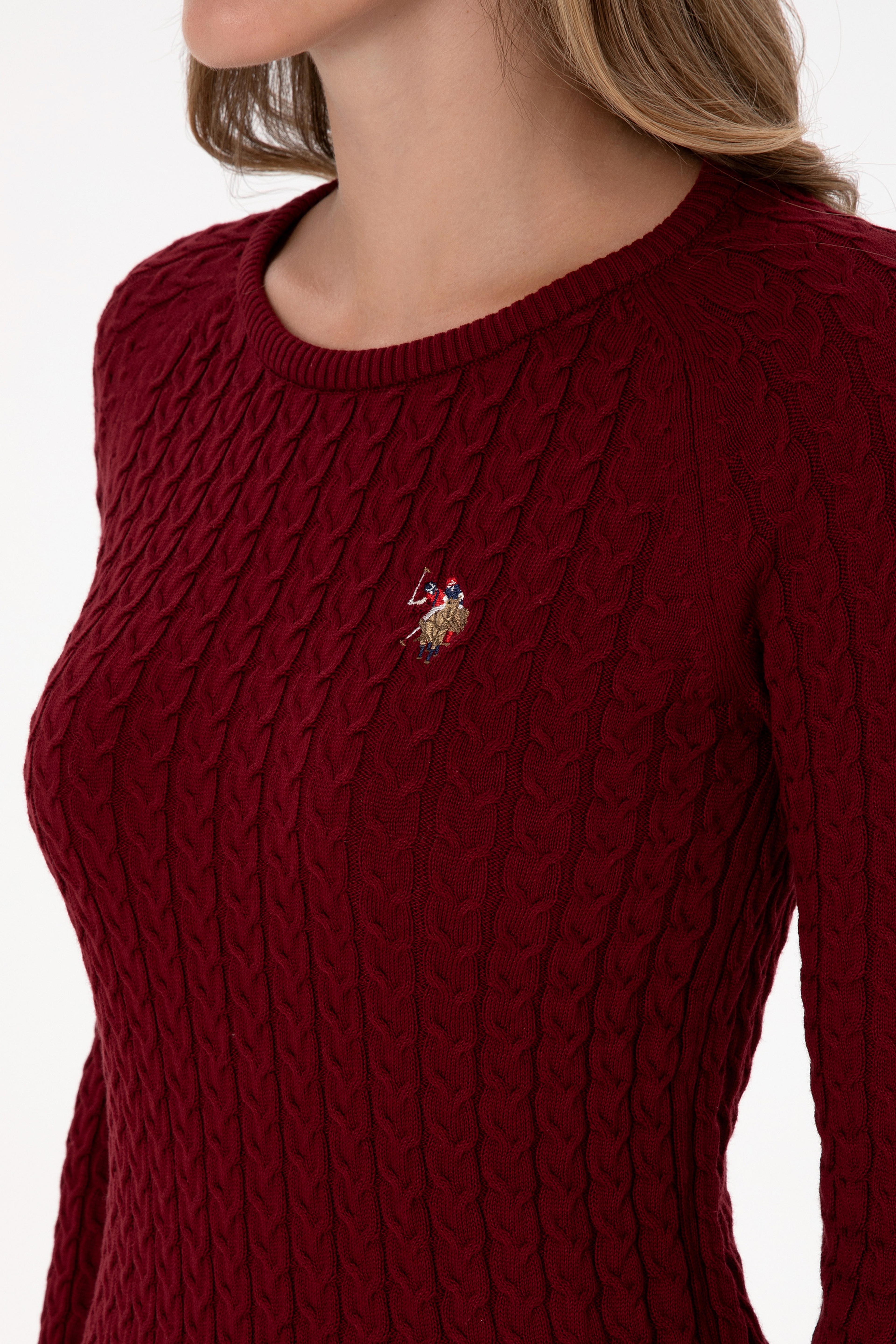 Kadın Bordo Bisiklet Yaka Basic Kazak - Image 7