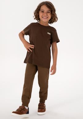 Erkek Çocuk Kahverengi Bisiklet Yaka Tişört - 50313932163