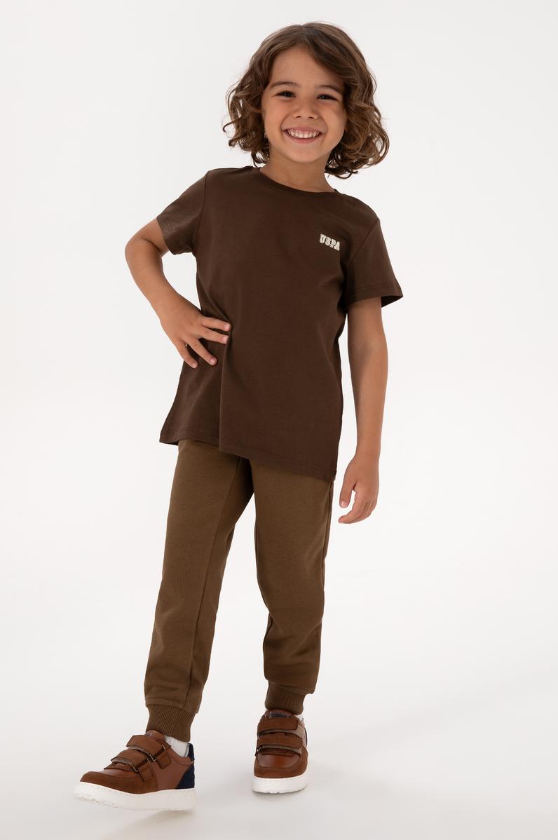 Erkek Çocuk Kahverengi Bisiklet Yaka Tişört